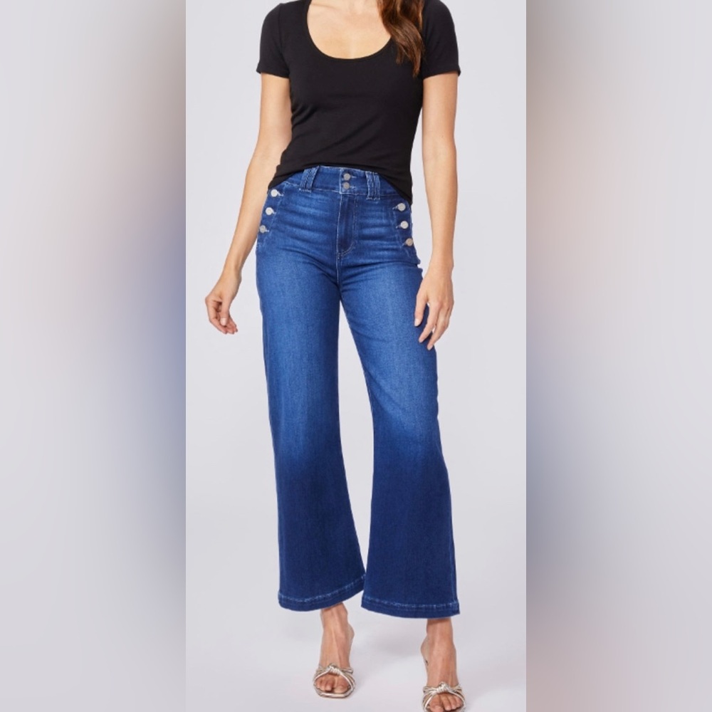 PAIGE Aubrey High-Waist Double Button Wide Leg Jeans in Julissa. Size 27
